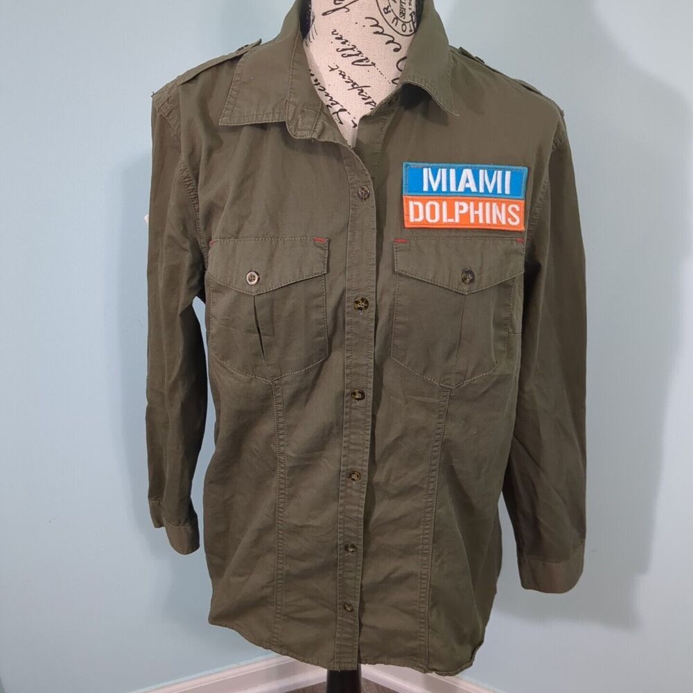 Miami dolphins NFL Military Button Up Shirt Women's Medium Jersey Salute Srv